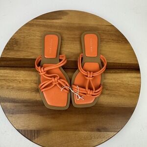 New NWOB Womens Azalea Wang Stetson Orange Leather Slides Sandals Size 7 M